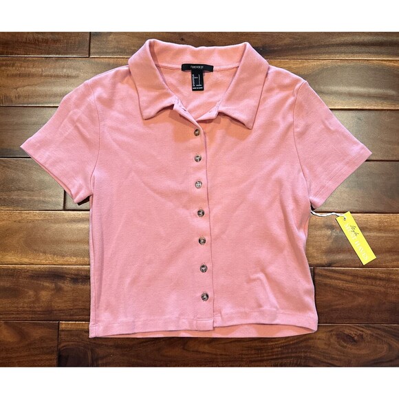 FOREVER 21 Tops - Forever 21 Polo Shirt Womens Teens Large L Salmon Pink Coral NEW